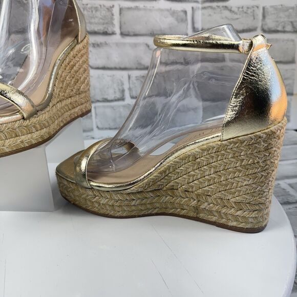 Stuart Weitzman Nudist Women Size 8 C Gold Metallic Wedge Espadrille Sandals - Picture 5 of 13